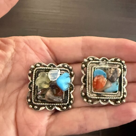 Artisan Glass Stone Clip On Earrings - Picture 2 of 8